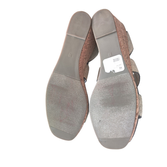C Comfort Navy Blue Cream Espadrille Wedge Heel Sandals Size 10 M - Picture 3 of 9